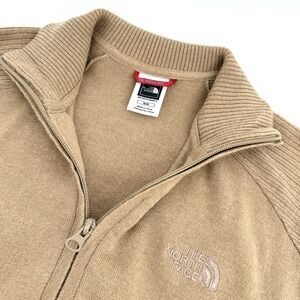 The North Face Sweater Mens M Full Zip Tan Wool Blend Ribbed Knit Outdoor Casual